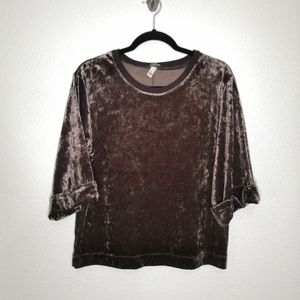*Supplies Brown Soft Velvet Cuff Sleeve Boxy Blouse Velour Y2K